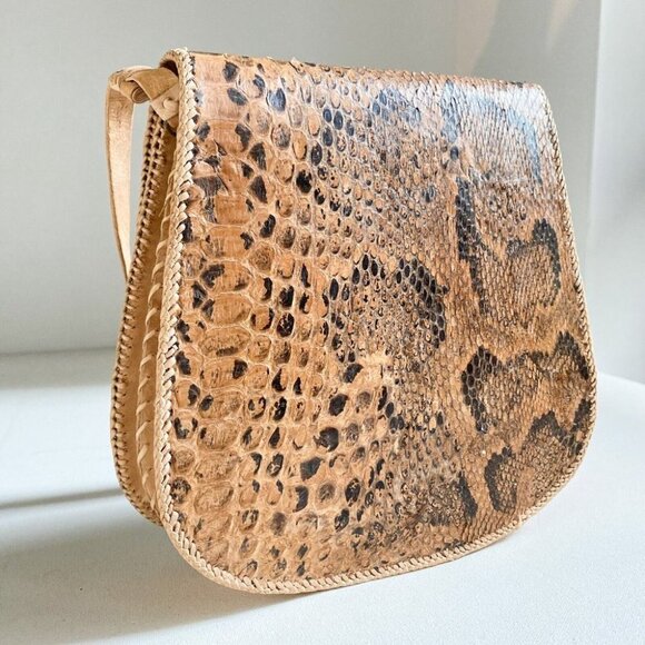 Vintage Real Snakeskin Oval Shaped Saddle Shoulder  Bag - Picture 2 of 6